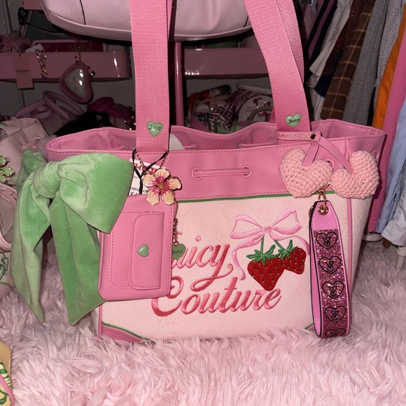 Juicy Couture Handbags - Juicy Couture Retro Sterawberry Pink & Green Tote (Powder Blush)